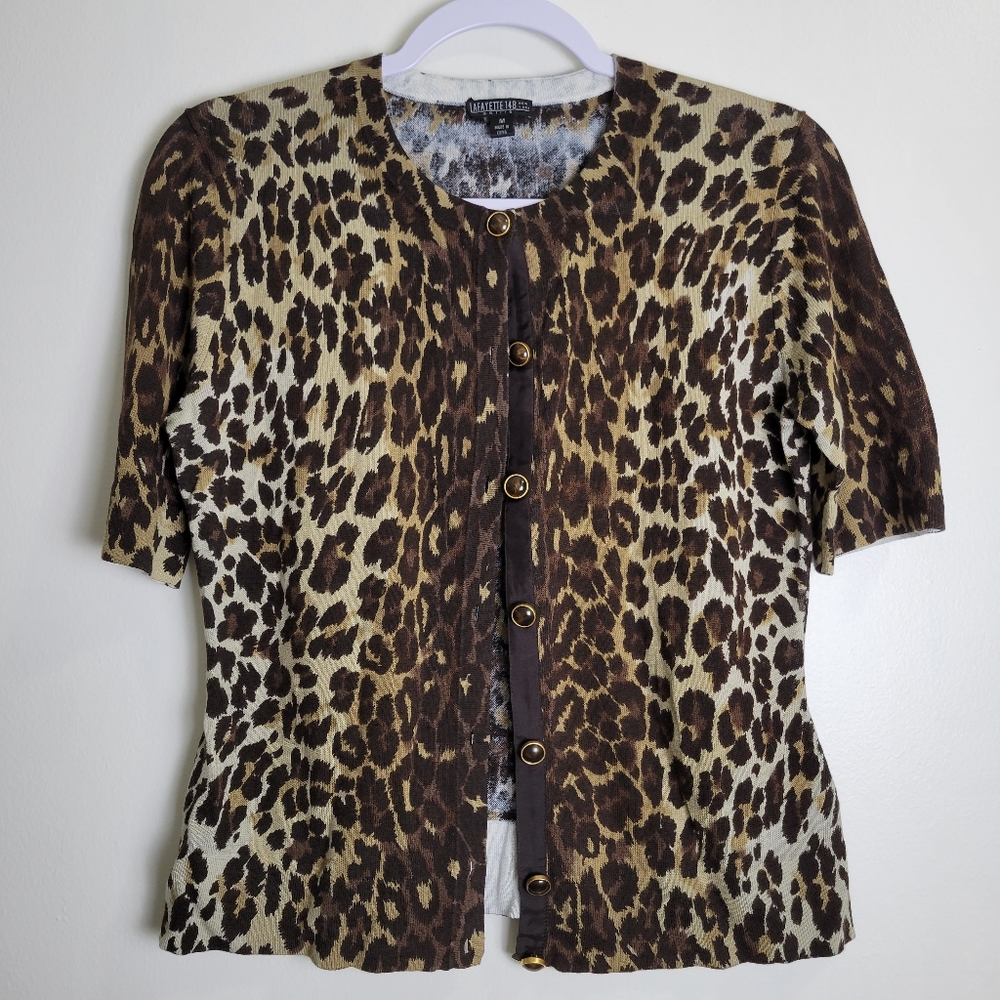 LAFAYETTE 148 Leopard Short Sleeve Cotton/Viscose‎ Cardigan Mp